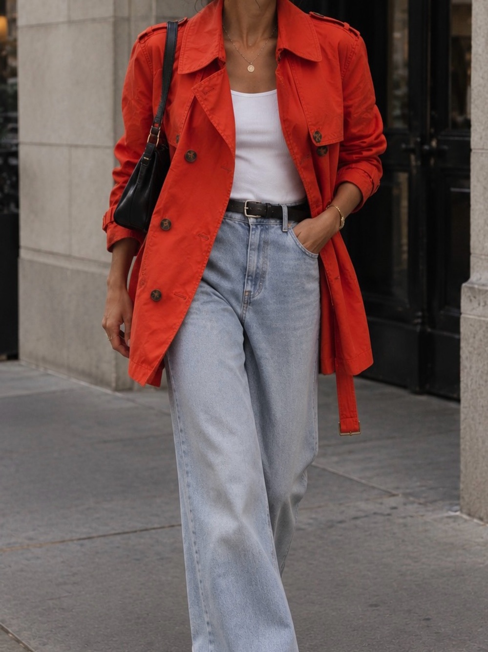 Tommy Hilfiger Coral-Red Double-Breasted Trench Coat